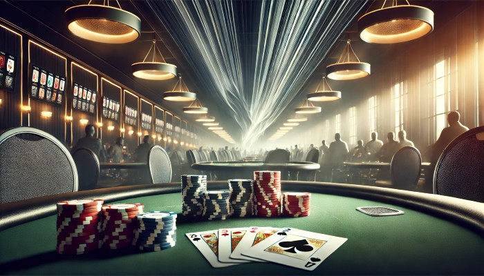 Top-down illustration of poker starting hands, range charts, and chips on a felt table representing preflop strategy concepts.