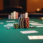 Stack of poker chips on table