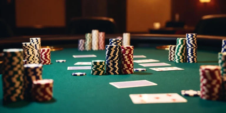Stack of poker chips on table
