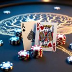 Illustration of poker mindset showing cards, chips, and an abstract glowing brain symbolizing focus and discipline at the poker table.